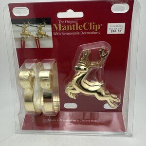 2 Pk The Original Mantle Clip Stocking Holder w/ Removable Reindeer Decoration